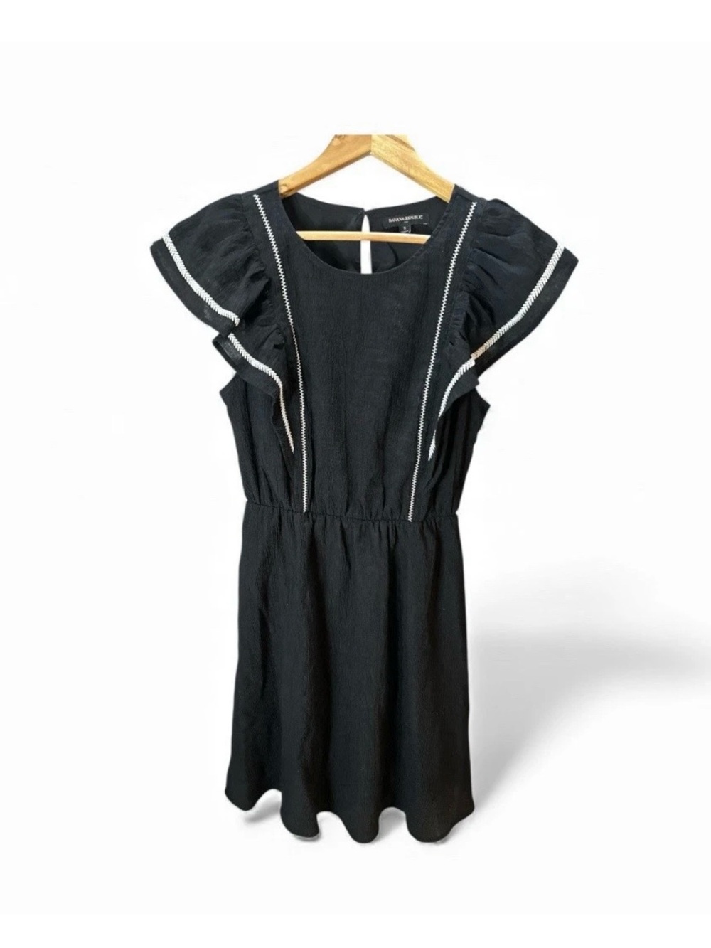 Banana Republic Black & White Ruffle Dress Womens Small Flutter Sleeve